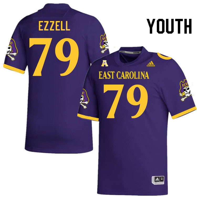 Youth #79 Cohen Ezzell ECU Pirates College Football Jerseys Stitched-Purple